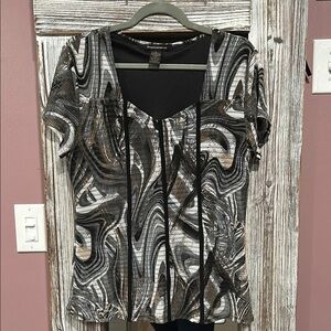 Susan Lawrence Black and Brown Abstract Blouse